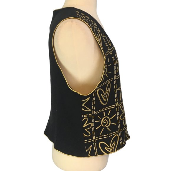 KWBL Los Angeles Vintage Zip Up Black Gold Vest Stars, Sun, Hearts L - Picture 4 of 8